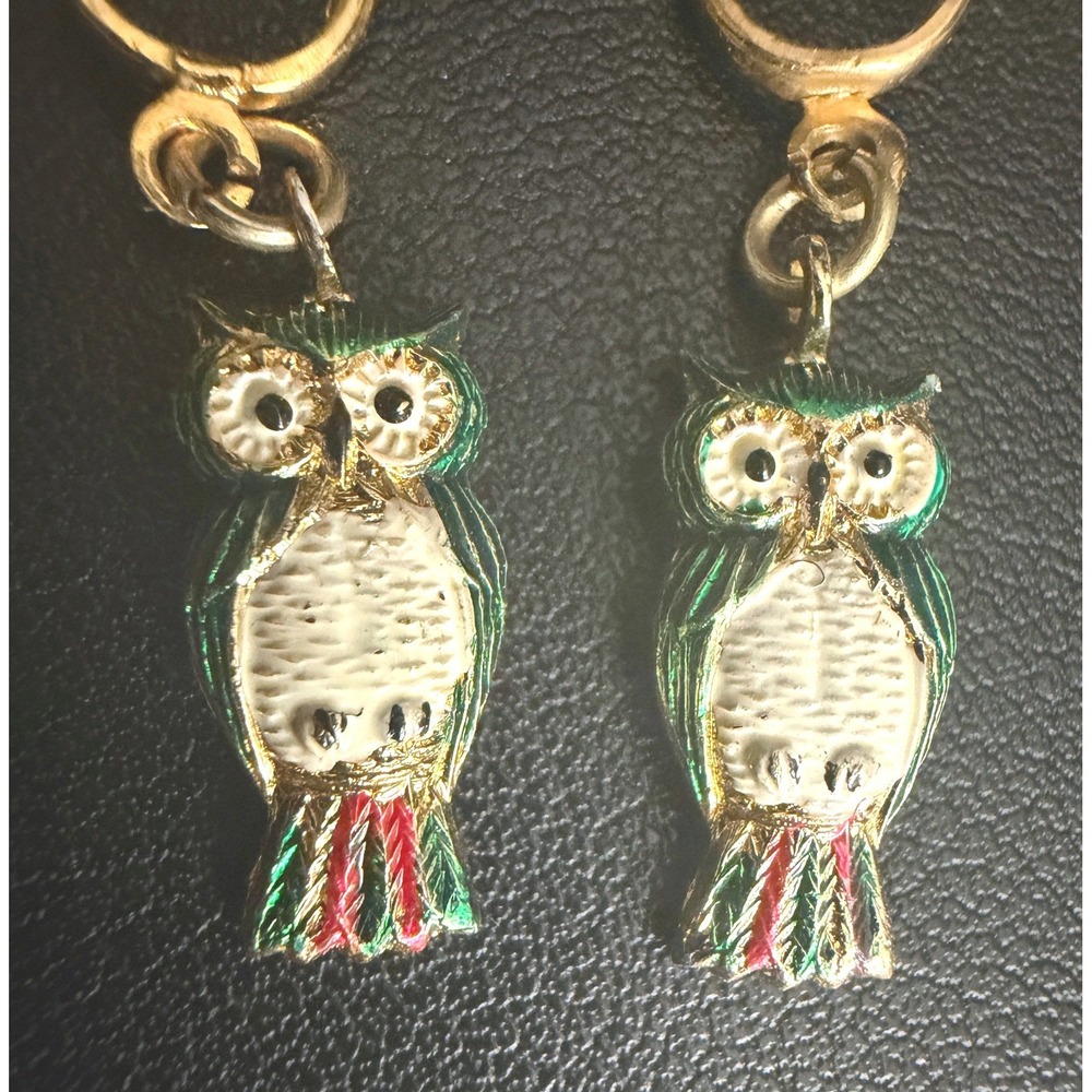 Vintage Owl Earrings Dangle Screw Back